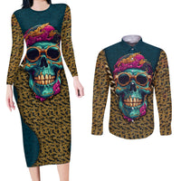 Skull Gang Couples Matching Long Sleeve Bodycon Dress and Long Sleeve Button Shirts Sic Transit Gloria Mundi - Wonder Print Shop