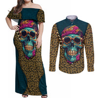 Skull Gang Couples Matching Off Shoulder Maxi Dress and Long Sleeve Button Shirts Sic Transit Gloria Mundi - Wonder Print Shop