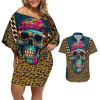 Skull Gang Couples Matching Off Shoulder Short Dress and Hawaiian Shirt Sic Transit Gloria Mundi - Wonder Print Shop