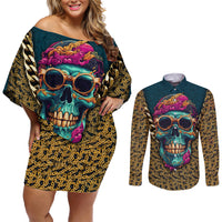 Skull Gang Couples Matching Off Shoulder Short Dress and Long Sleeve Button Shirts Sic Transit Gloria Mundi - Wonder Print Shop