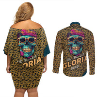 Skull Gang Couples Matching Off Shoulder Short Dress and Long Sleeve Button Shirts Sic Transit Gloria Mundi - Wonder Print Shop