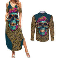 Skull Gang Couples Matching Summer Maxi Dress and Long Sleeve Button Shirts Sic Transit Gloria Mundi - Wonder Print Shop