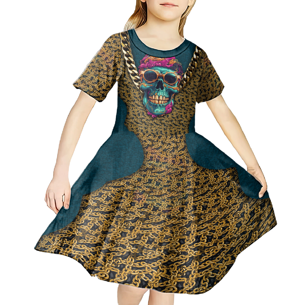 Skull Gang Kid Short Sleeve Dress Sic Transit Gloria Mundi - Wonder Print Shop