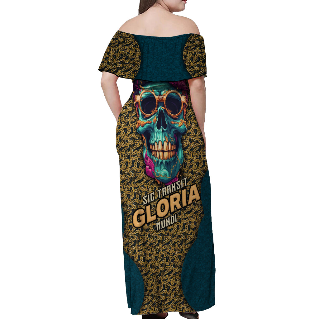 Skull Gang Off Shoulder Maxi Dress Sic Transit Gloria Mundi - Wonder Print Shop