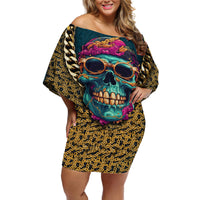 Skull Gang Off Shoulder Short Dress Sic Transit Gloria Mundi - Wonder Print Shop