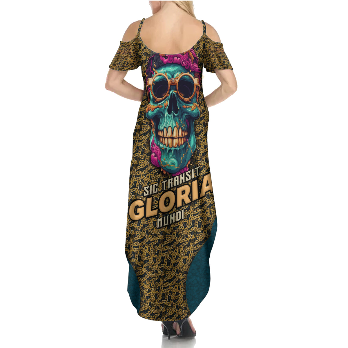 Skull Gang Summer Maxi Dress Sic Transit Gloria Mundi - Wonder Print Shop