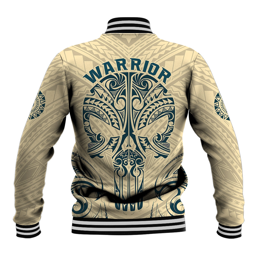 Polynesian Baseball Jacket Warrior Skull with Tribal Patterns Tattoo Design - Wonder Print Shop