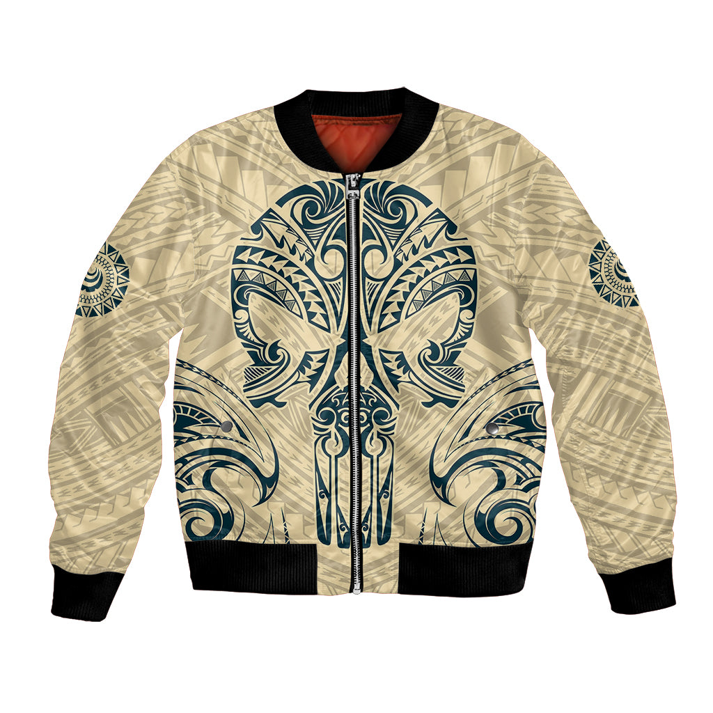 Polynesian Bomber Jacket Warrior Skull with Tribal Patterns Tattoo Design - Wonder Print Shop