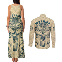 Polynesian Couples Matching Tank Maxi Dress and Long Sleeve Button Shirts Warrior Skull with Tribal Patterns Tattoo Design - Wonder Print Shop