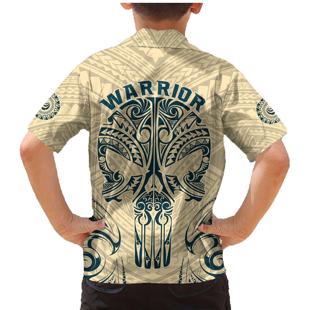 Polynesian Family Matching Mermaid Dress and Hawaiian Shirt Warrior Skull with Tribal Patterns Tattoo Design - Wonder Print Shop