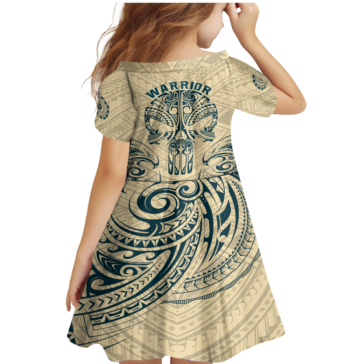 Polynesian Family Matching Mermaid Dress and Hawaiian Shirt Warrior Skull with Tribal Patterns Tattoo Design - Wonder Print Shop