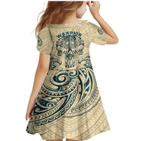 Polynesian Family Matching Mermaid Dress and Hawaiian Shirt Warrior Skull with Tribal Patterns Tattoo Design - Wonder Print Shop