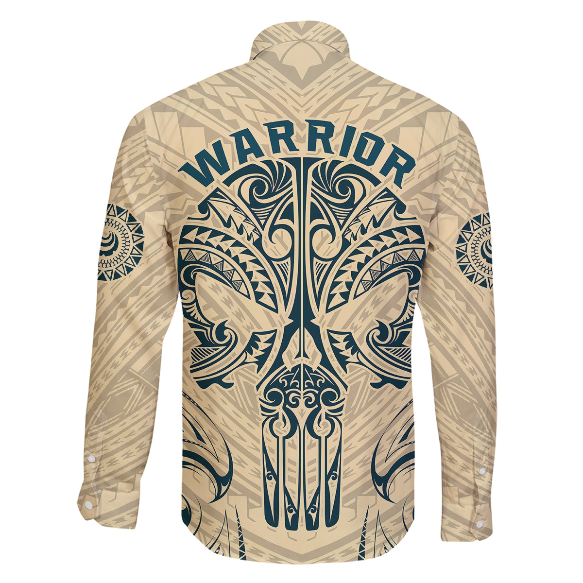 Polynesian Family Matching Off Shoulder Long Sleeve Dress and Hawaiian Shirt Warrior Skull with Tribal Patterns Tattoo Design - Wonder Print Shop