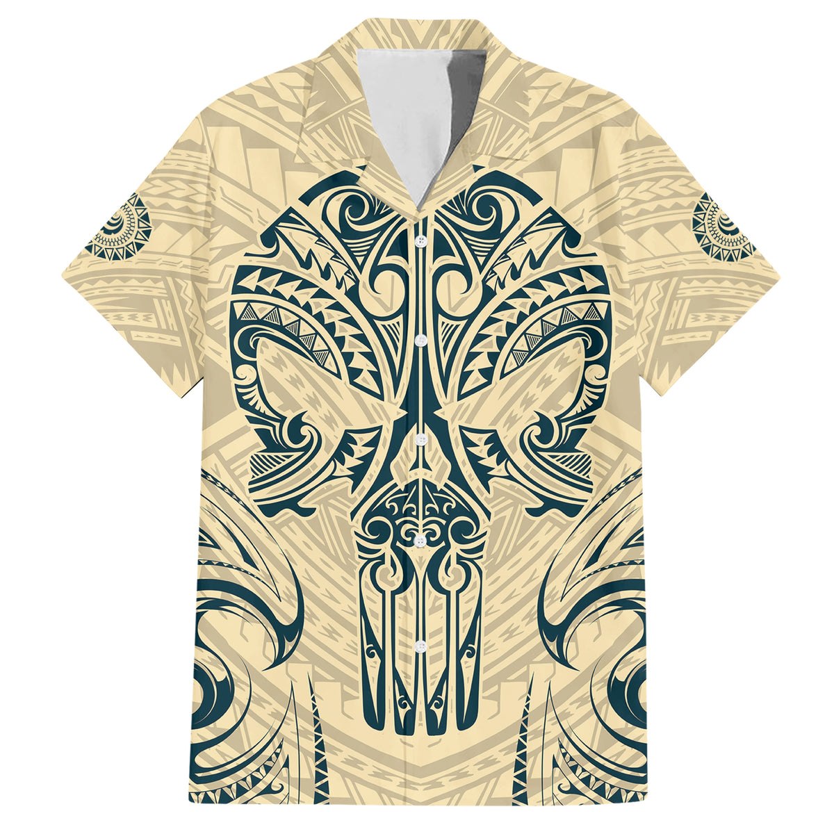 Polynesian Family Matching Short Sleeve Bodycon Dress and Hawaiian Shirt Warrior Skull with Tribal Patterns Tattoo Design - Wonder Print Shop