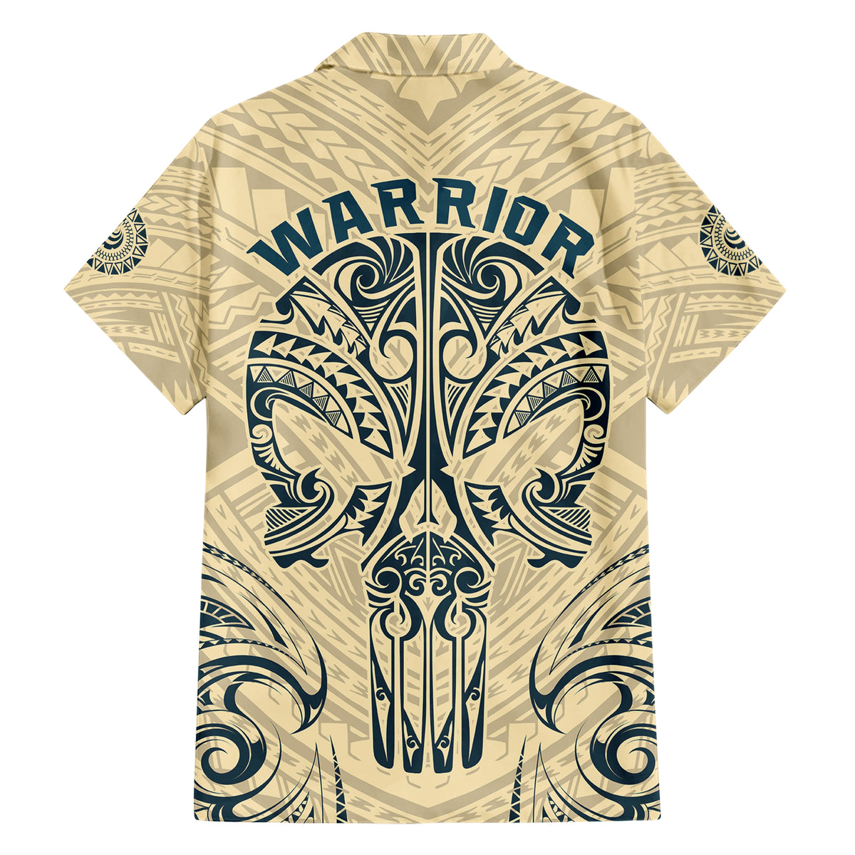 Polynesian Family Matching Short Sleeve Bodycon Dress and Hawaiian Shirt Warrior Skull with Tribal Patterns Tattoo Design - Wonder Print Shop