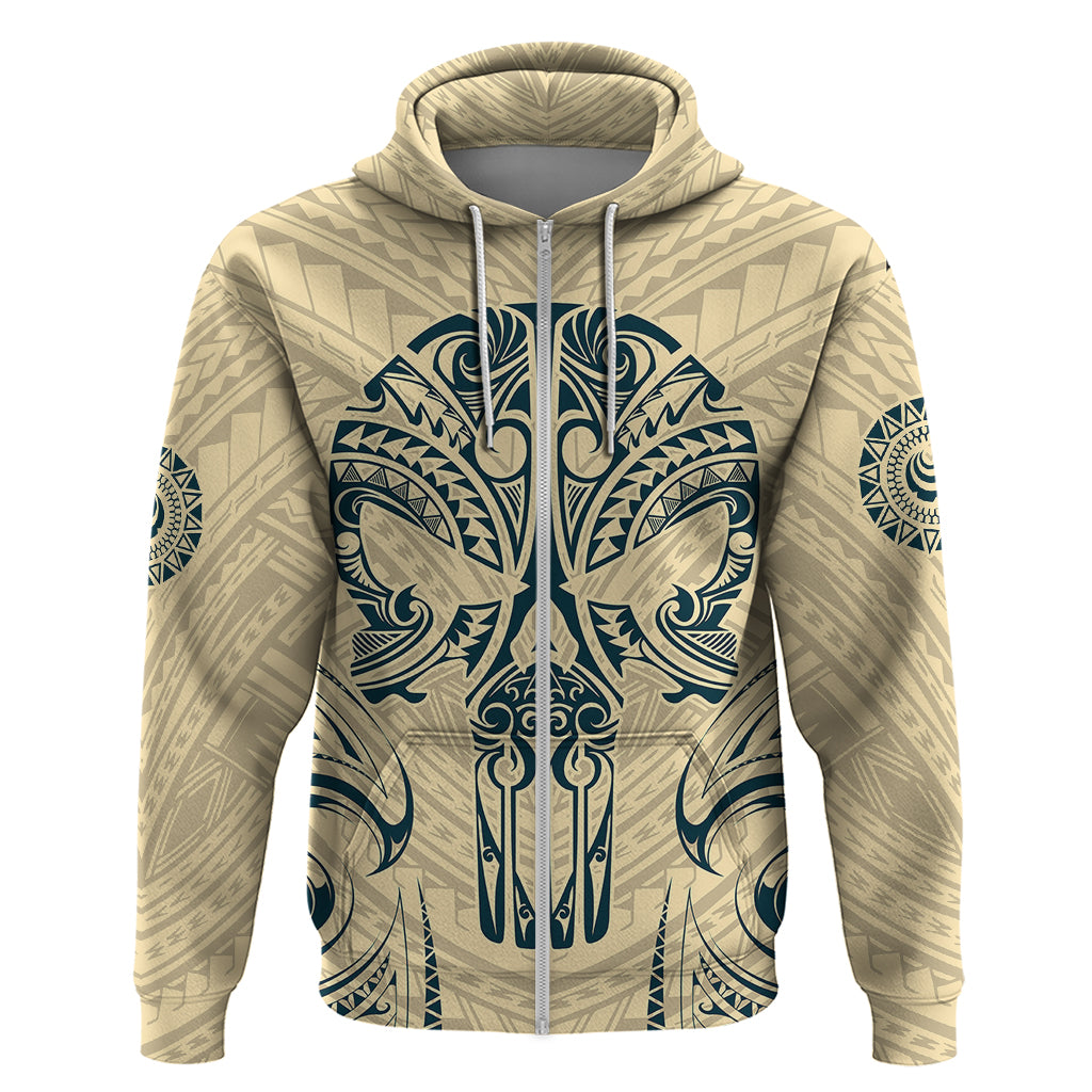 Polynesian Hoodie Warrior Skull with Tribal Patterns Tattoo Design - Wonder Print Shop