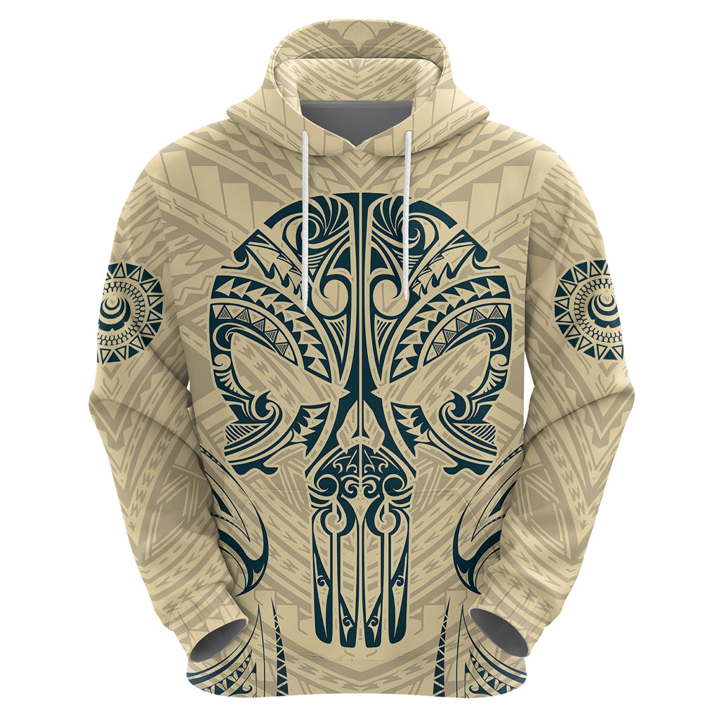 Polynesian Hoodie Warrior Skull with Tribal Patterns Tattoo Design - Wonder Print Shop