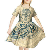 Polynesian Kid Short Sleeve Dress Warrior Skull with Tribal Patterns Tattoo Design - Wonder Print Shop