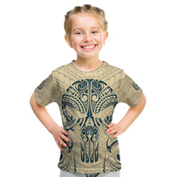 Polynesian Kid T Shirt Warrior Skull with Tribal Patterns Tattoo Design - Wonder Print Shop