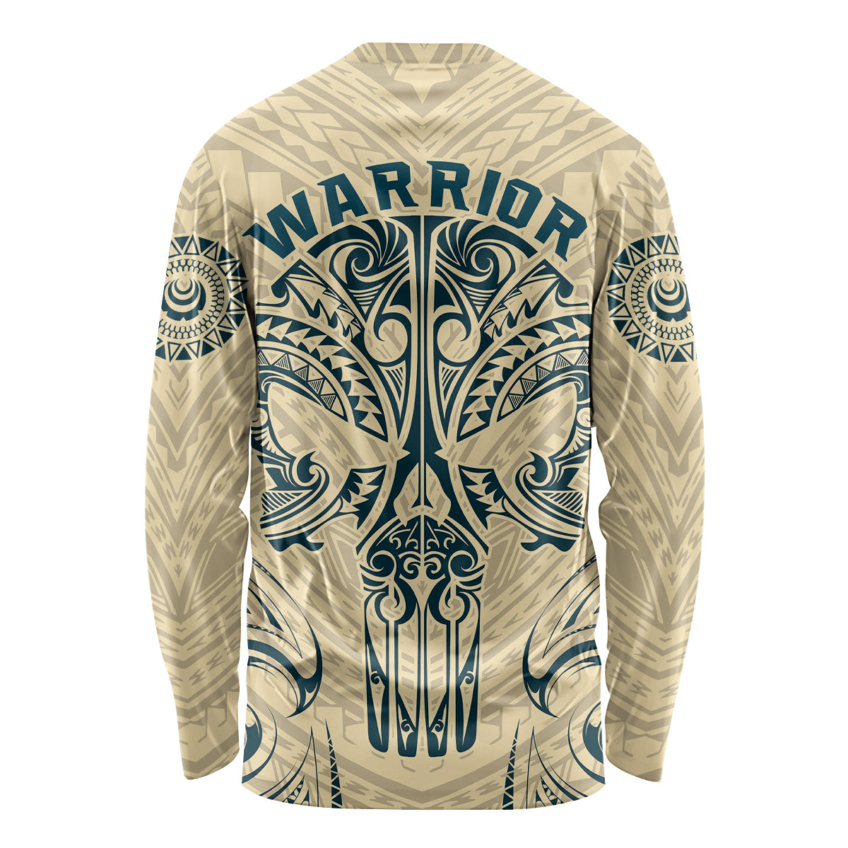 Polynesian Long Sleeve Shirt Warrior Skull with Tribal Patterns Tattoo Design - Wonder Print Shop