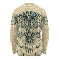 Polynesian Long Sleeve Shirt Warrior Skull with Tribal Patterns Tattoo Design - Wonder Print Shop