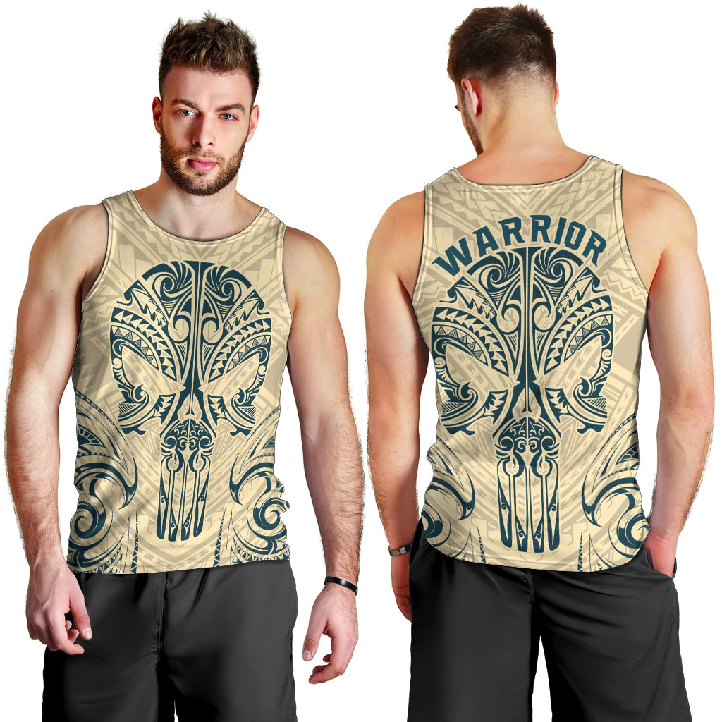 Polynesian Men Tank Top Warrior Skull with Tribal Patterns Tattoo Design - Wonder Print Shop