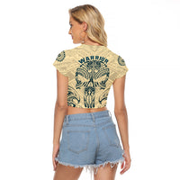 Polynesian Raglan Cropped T Shirt Warrior Skull with Tribal Patterns Tattoo Design - Wonder Print Shop