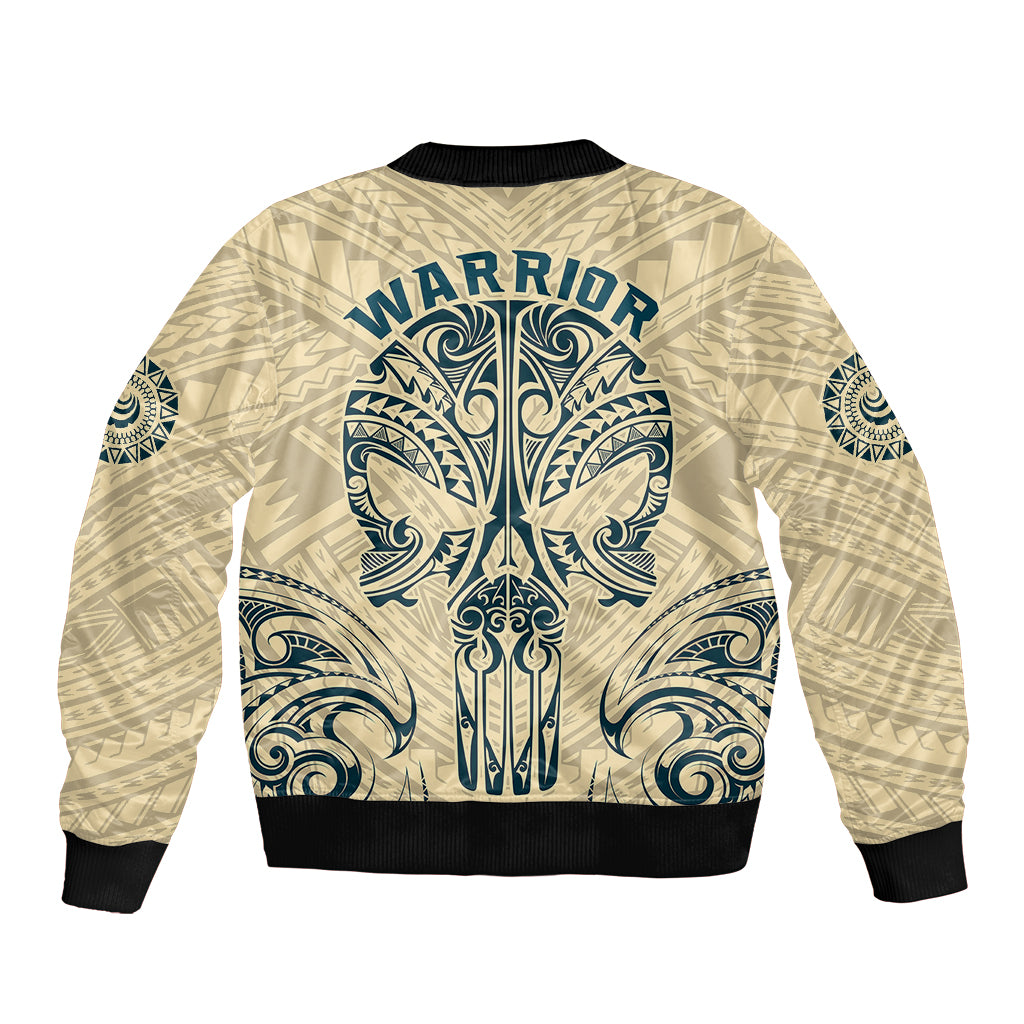 Polynesian Sleeve Zip Bomber Jacket Warrior Skull with Tribal Patterns Tattoo Design - Wonder Print Shop
