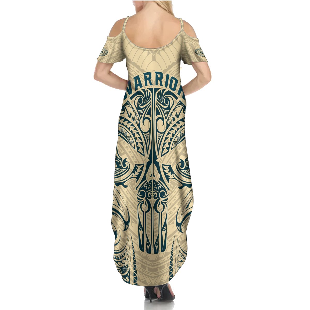 Polynesian Summer Maxi Dress Warrior Skull with Tribal Patterns Tattoo Design - Wonder Print Shop