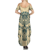 Polynesian Summer Maxi Dress Warrior Skull with Tribal Patterns Tattoo Design - Wonder Print Shop
