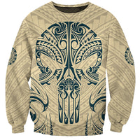 Polynesian Sweatshirt Warrior Skull with Tribal Patterns Tattoo Design - Wonder Print Shop