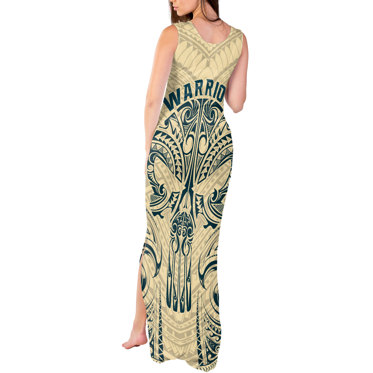 Polynesian Tank Maxi Dress Warrior Skull with Tribal Patterns Tattoo Design - Wonder Print Shop