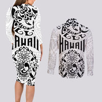 Hawaii Couples Matching Long Sleeve Bodycon Dress and Long Sleeve Button Shirts with Polynesian Turtle - Wonder Print Shop