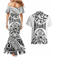 Hawaii Couples Matching Mermaid Dress and Hawaiian Shirt with Polynesian Turtle - Wonder Print Shop