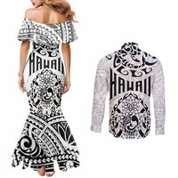 hawaii-couples-matching-mermaid-dress-and-long-sleeve-button-shirts-with-polynesian-turtle
