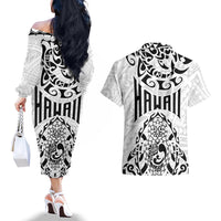 Hawaii Couples Matching Off The Shoulder Long Sleeve Dress and Hawaiian Shirt with Polynesian Turtle - Wonder Print Shop