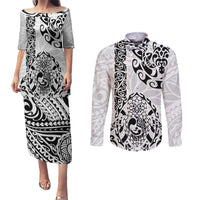 Hawaii Couples Matching Puletasi Dress and Long Sleeve Button Shirts with Polynesian Turtle - Wonder Print Shop