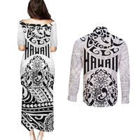 Hawaii Couples Matching Puletasi Dress and Long Sleeve Button Shirts with Polynesian Turtle - Wonder Print Shop