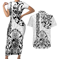 Hawaii Couples Matching Short Sleeve Bodycon Dress and Hawaiian Shirt with Polynesian Turtle - Wonder Print Shop