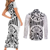 Hawaii Couples Matching Short Sleeve Bodycon Dress and Long Sleeve Button Shirts with Polynesian Turtle - Wonder Print Shop