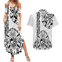 Hawaii Couples Matching Summer Maxi Dress and Hawaiian Shirt with Polynesian Turtle - Wonder Print Shop