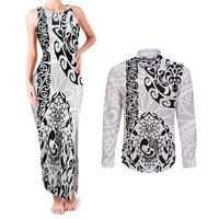 Hawaii Couples Matching Tank Maxi Dress and Long Sleeve Button Shirts with Polynesian Turtle - Wonder Print Shop
