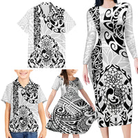 Hawaii Family Matching Long Sleeve Bodycon Dress and Hawaiian Shirt with Polynesian Turtle - Wonder Print Shop