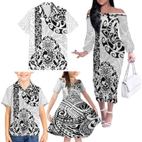 Hawaii Family Matching Off Shoulder Long Sleeve Dress and Hawaiian Shirt with Polynesian Turtle - Wonder Print Shop