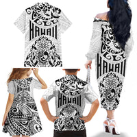 Hawaii Family Matching Off Shoulder Long Sleeve Dress and Hawaiian Shirt with Polynesian Turtle - Wonder Print Shop