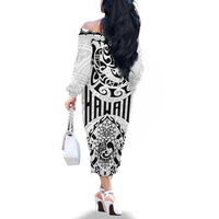 Hawaii Family Matching Off Shoulder Long Sleeve Dress and Hawaiian Shirt with Polynesian Turtle - Wonder Print Shop