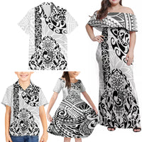 Hawaii Family Matching Off Shoulder Maxi Dress and Hawaiian Shirt with Polynesian Turtle - Wonder Print Shop
