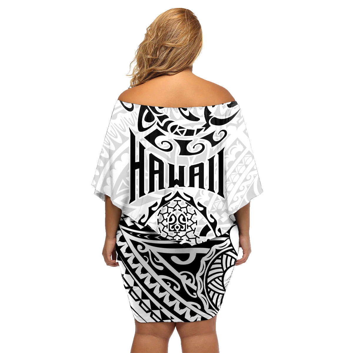 Hawaii Family Matching Off Shoulder Short Dress and Hawaiian Shirt with Polynesian Turtle - Wonder Print Shop
