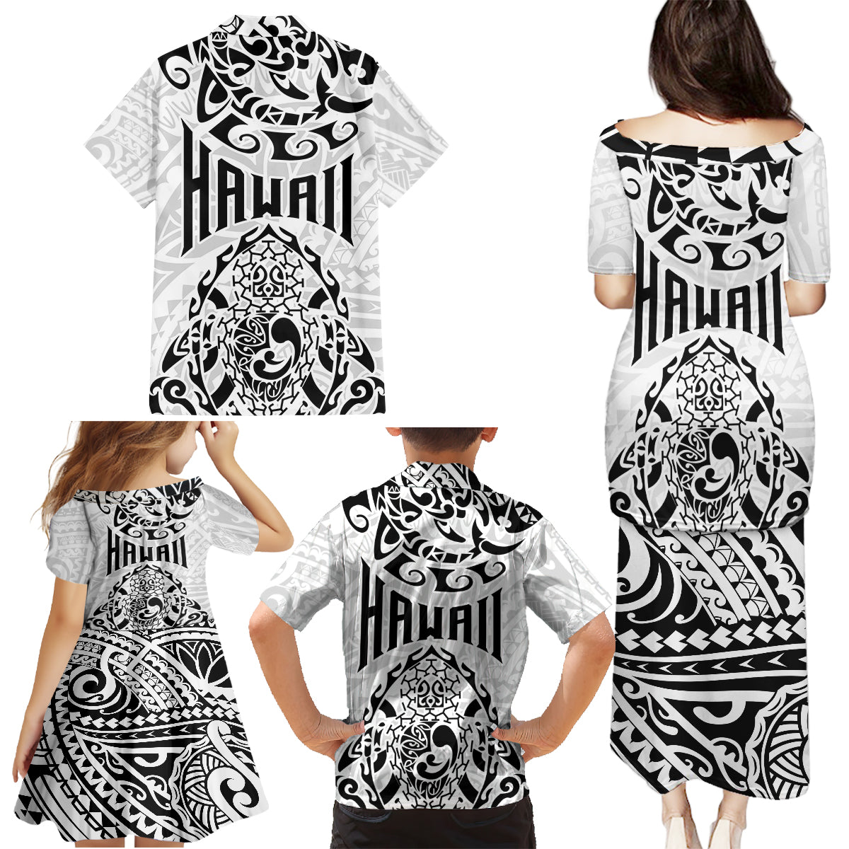 Hawaii Family Matching Puletasi Dress and Hawaiian Shirt with Polynesian Turtle - Wonder Print Shop
