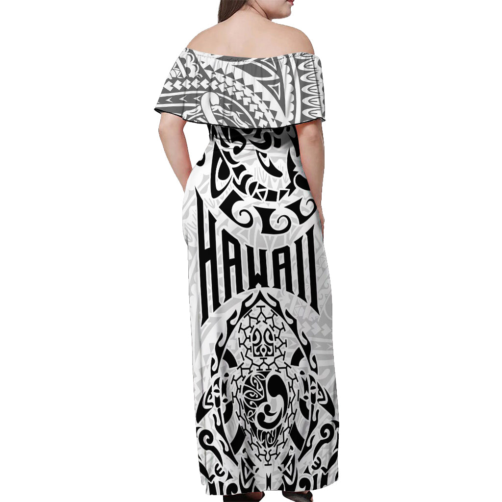 Hawaii Off Shoulder Maxi Dress with Polynesian Turtle - Wonder Print Shop